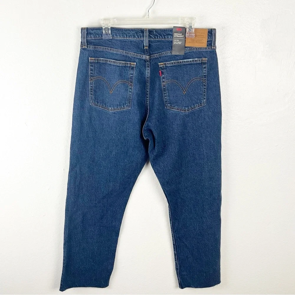 LEVI’S High Rise Button Fly Wedgie Straight Premium Denim Blue Jeans, Size 32 - Picture 2 of 16